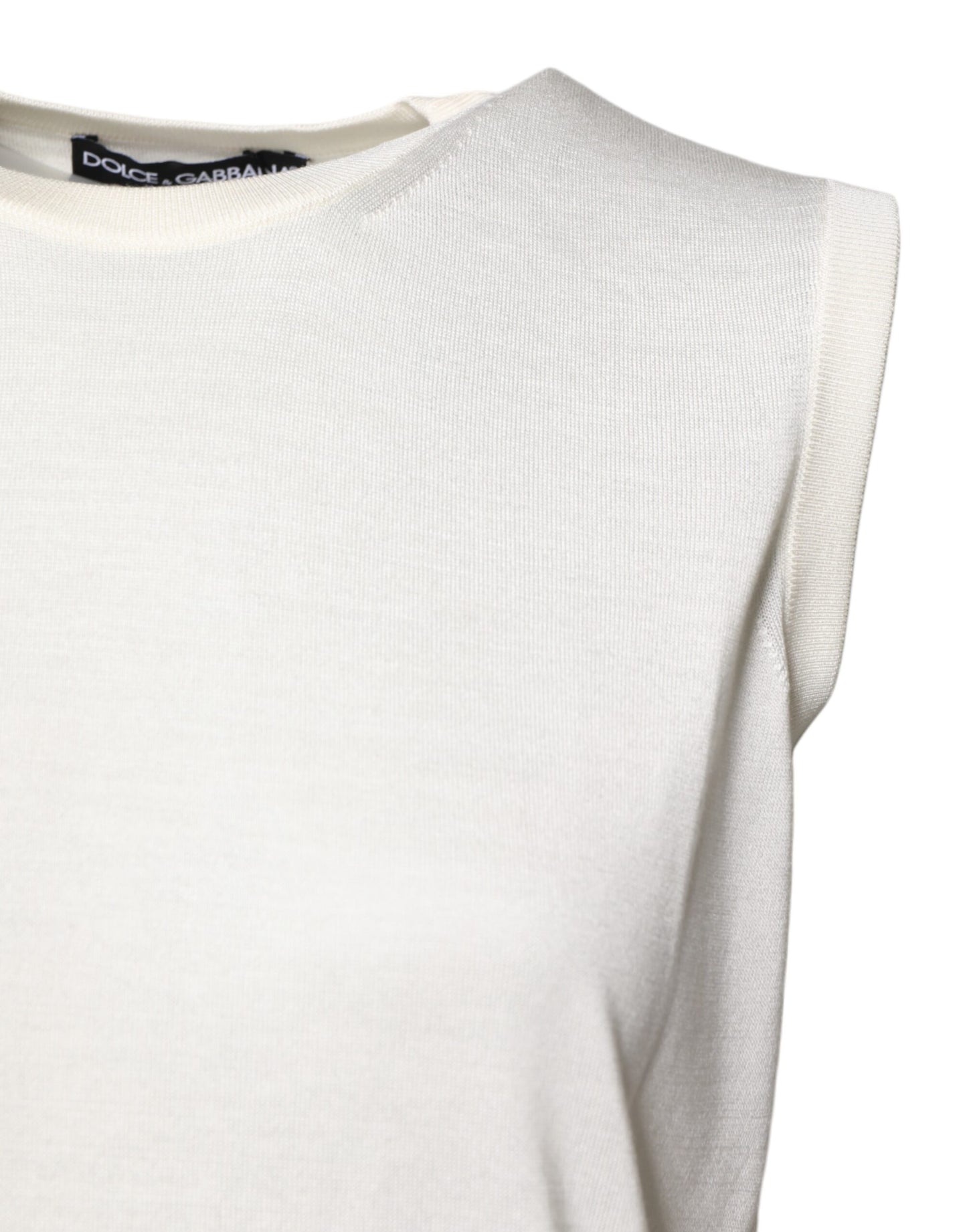 Dolce & Gabbana – Weißes, ärmelloses Tanktop aus Seide mit Rundhalsausschnitt