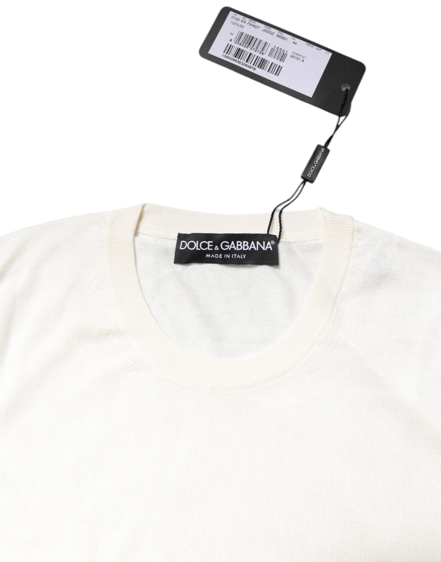 Dolce & Gabbana – Weißes, ärmelloses Tanktop aus Seide mit Rundhalsausschnitt