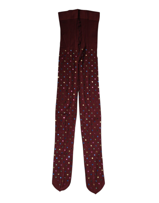 Dolce & Gabbana – Kastanienbraune Nylon-Strumpfhose mit Kristallverzierung