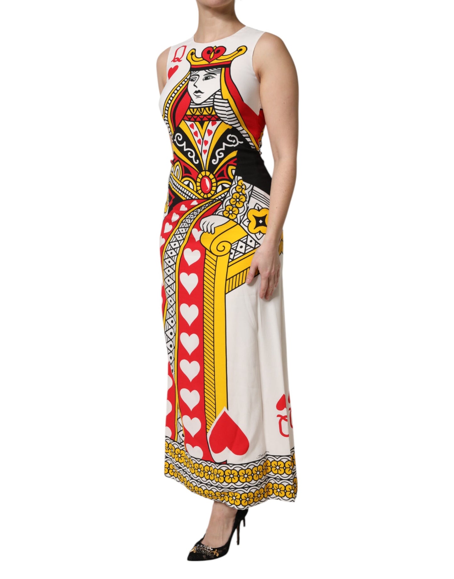 Dolce & Gabbana Weißes, ärmelloses Maxikleid „Queen of Hearts“