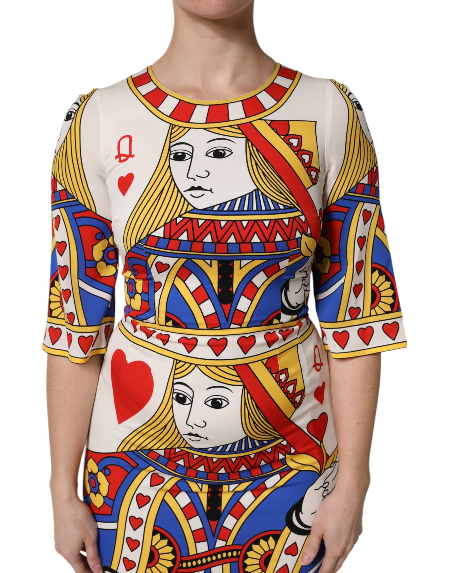 Dolce & Gabbana – Weißes, kurzärmliges Midikleid „Queen of Heart“