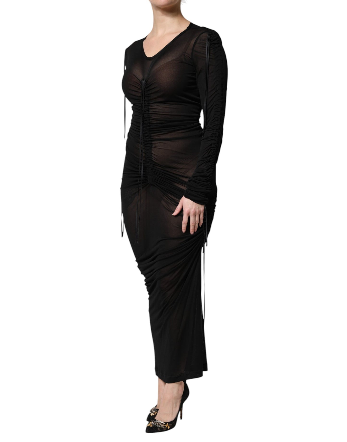 Robe fourreau longue moulante à bordure en maille noire Dolce & Gabbana