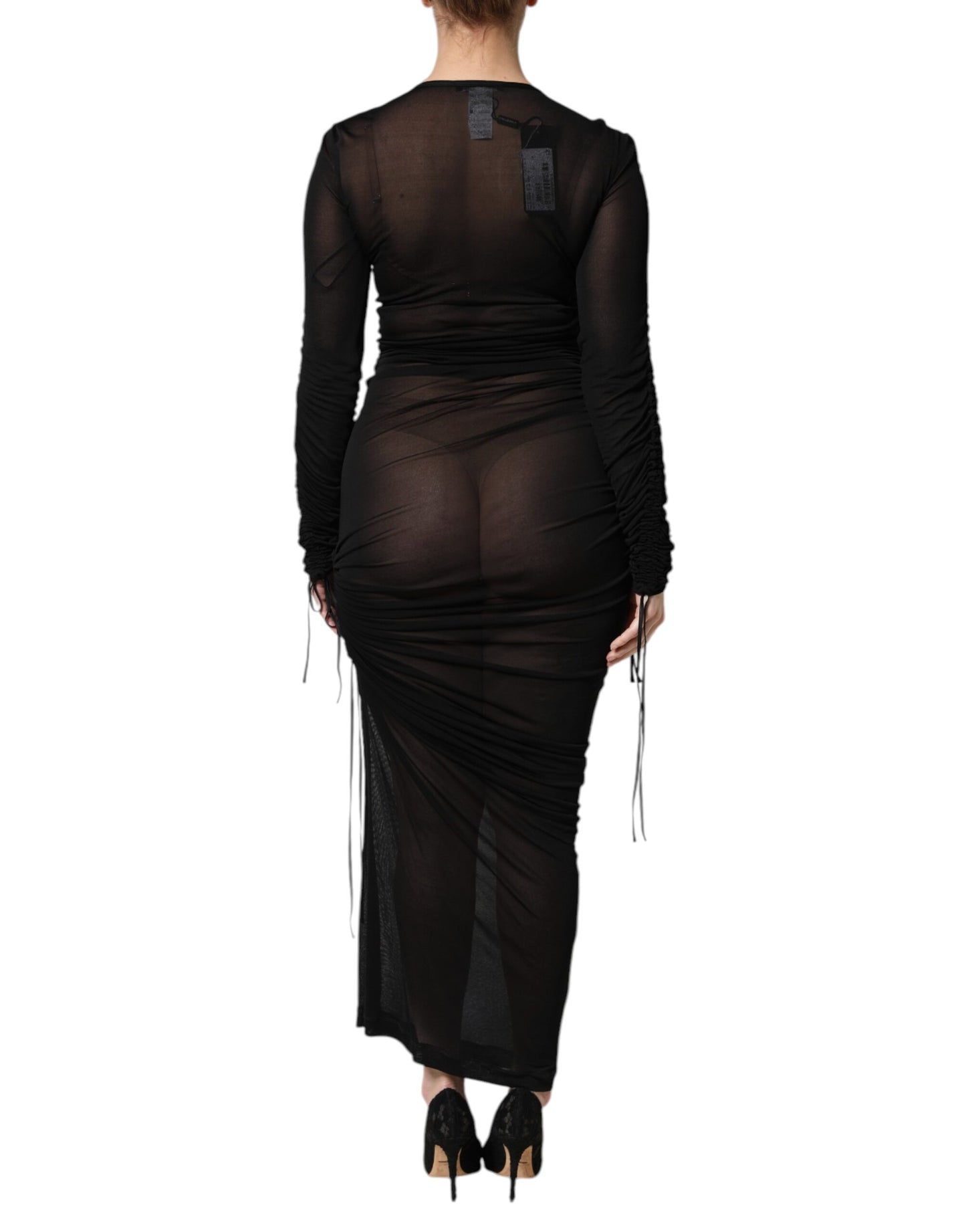 Robe fourreau longue moulante à bordure en maille noire Dolce & Gabbana