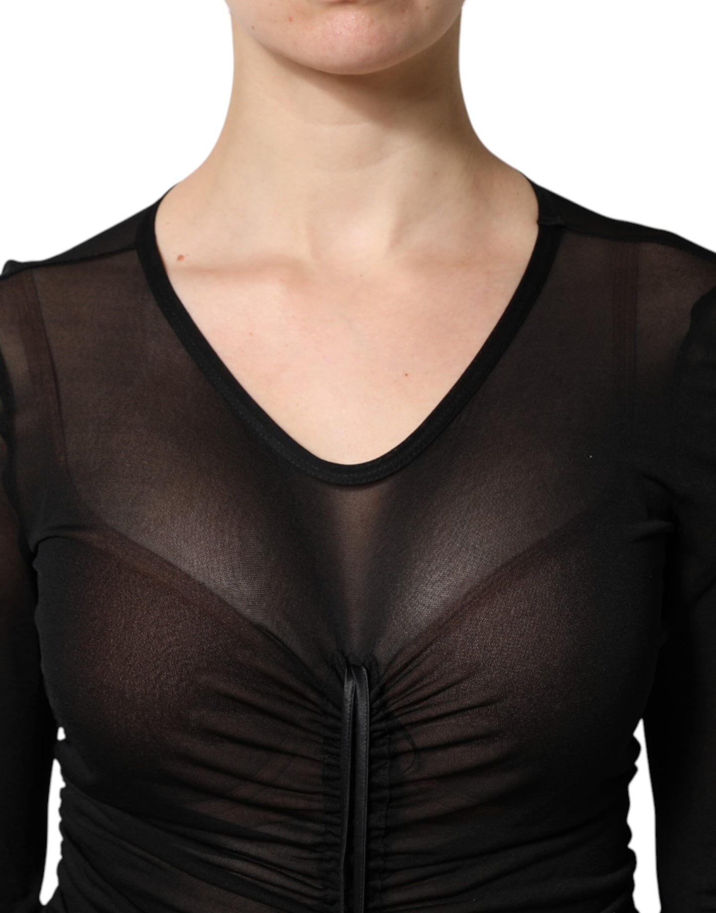 Robe fourreau longue moulante à bordure en maille noire Dolce & Gabbana