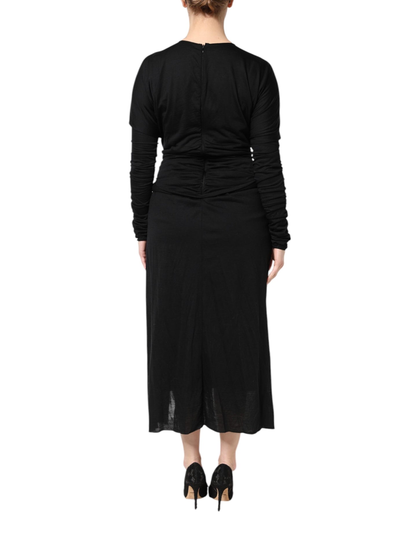 Robe fourreau mi-longue à manches longues en laine noire Dolce & Gabbana