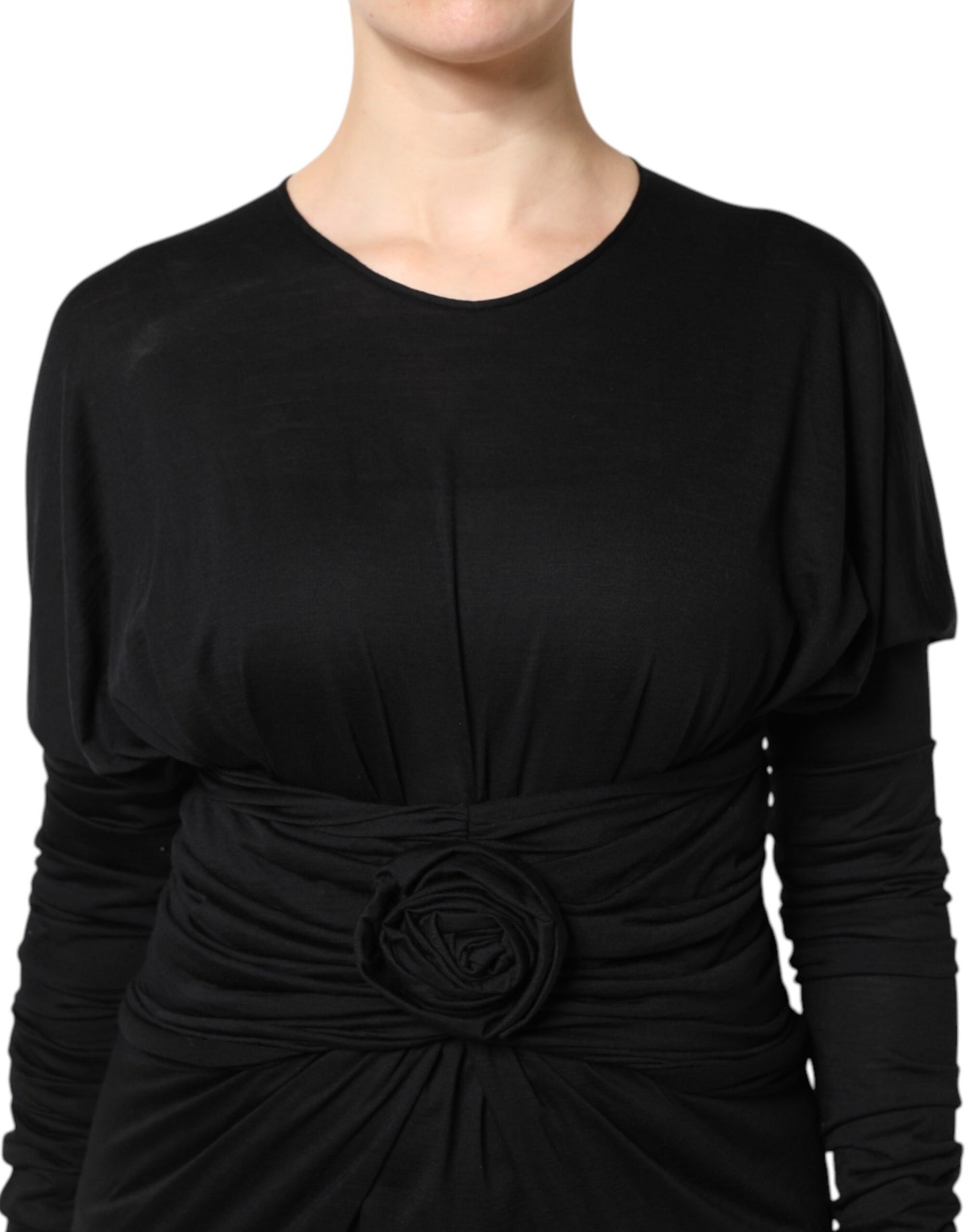 Robe fourreau mi-longue à manches longues en laine noire Dolce & Gabbana