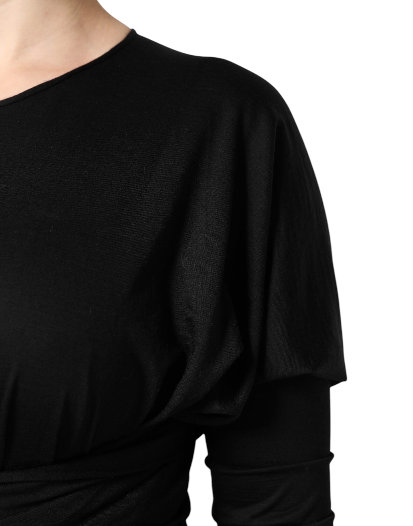 Robe fourreau mi-longue à manches longues en laine noire Dolce & Gabbana
