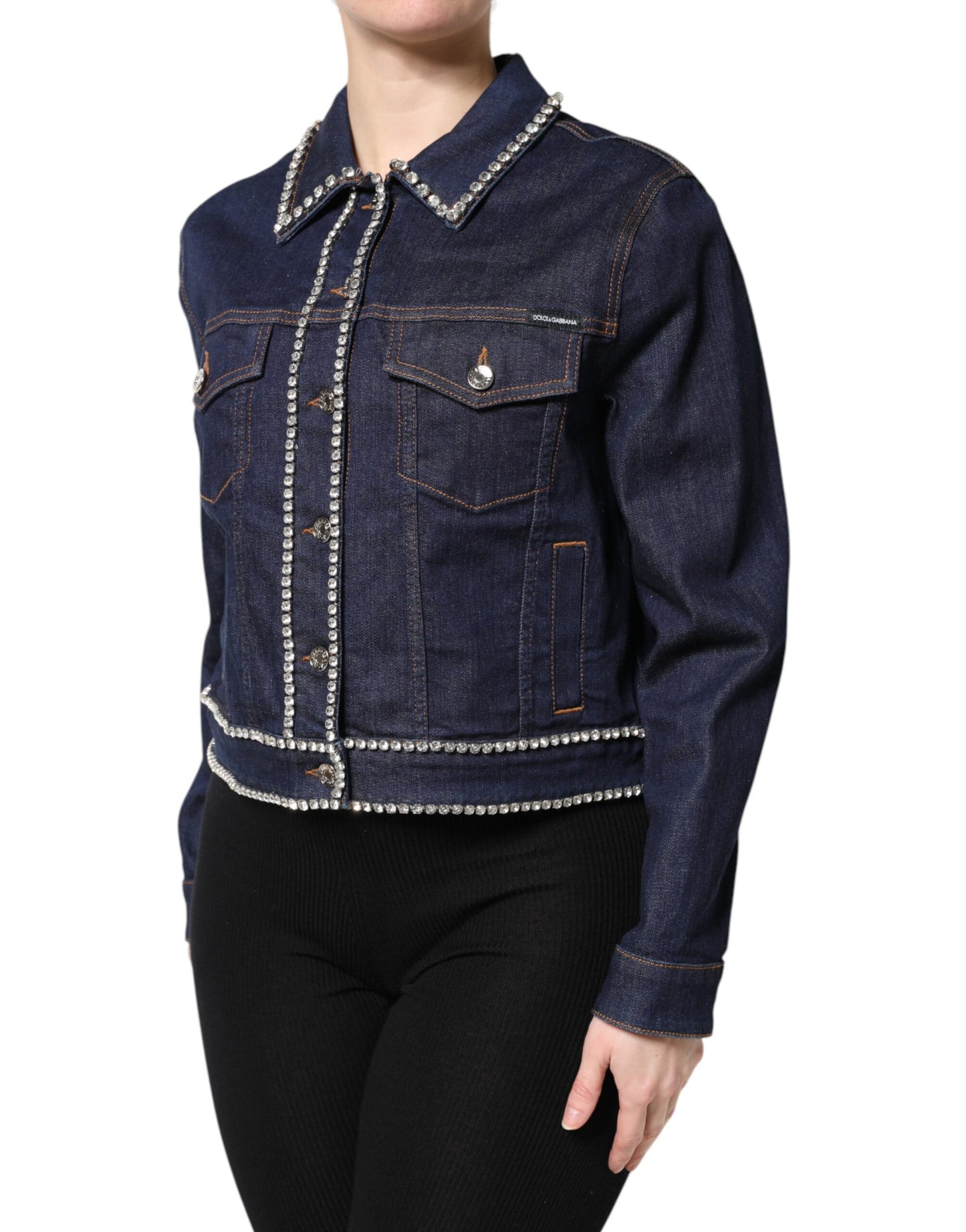 Veste en denim bleu et coton ornée de cristaux Dolce & Gabbana