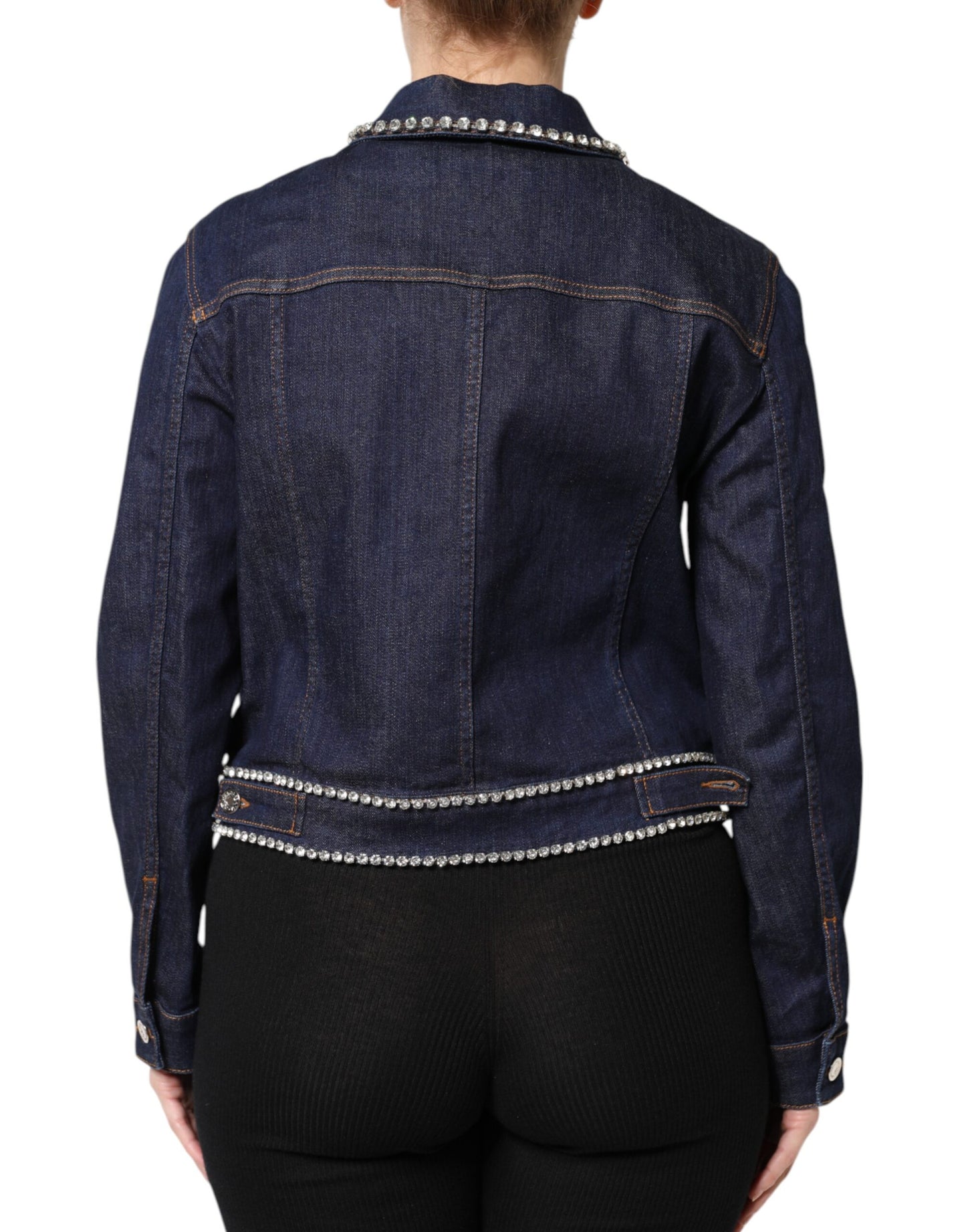 Veste en denim bleu et coton ornée de cristaux Dolce & Gabbana