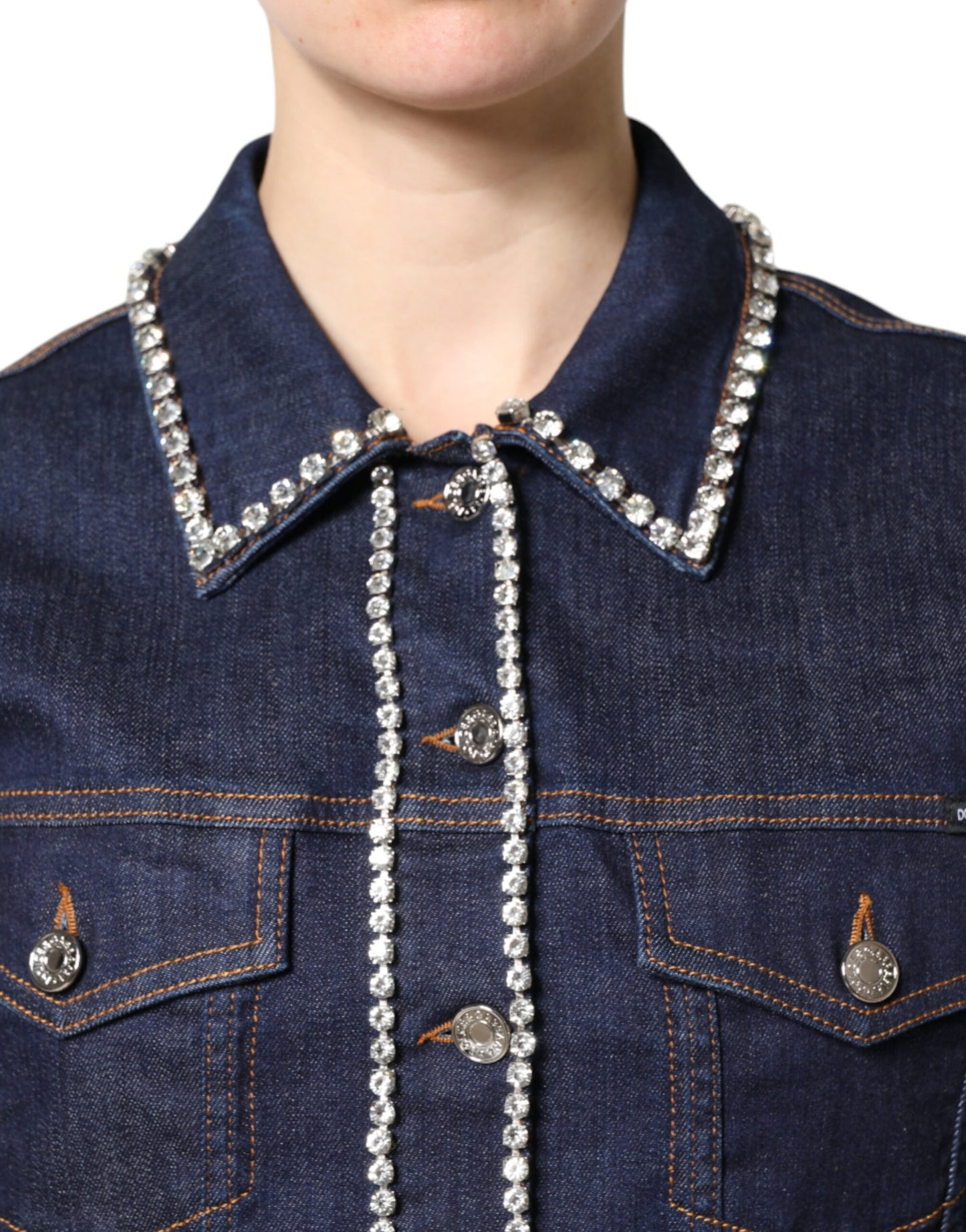 Veste en denim bleu et coton ornée de cristaux Dolce & Gabbana