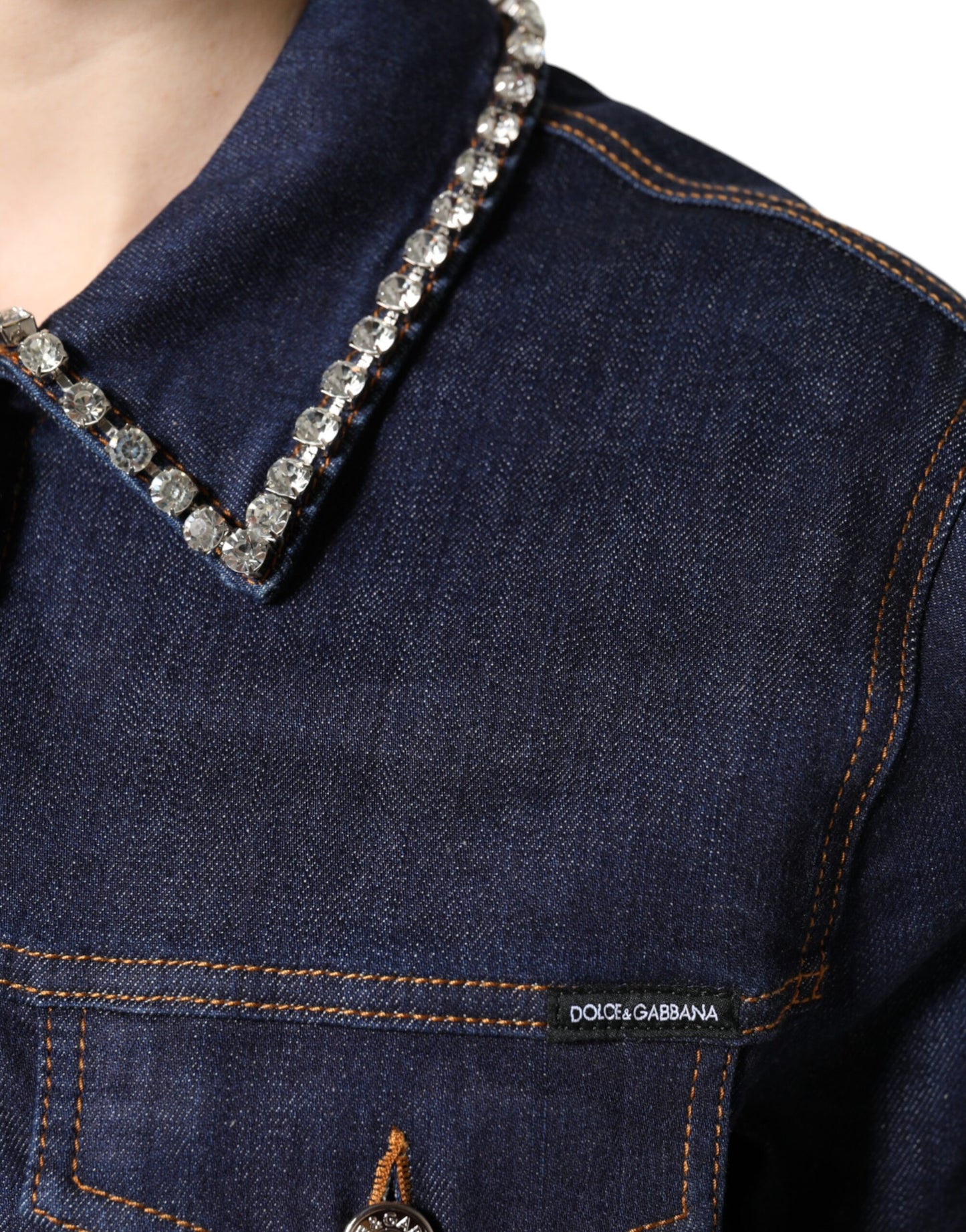 Veste en denim bleu et coton ornée de cristaux Dolce & Gabbana