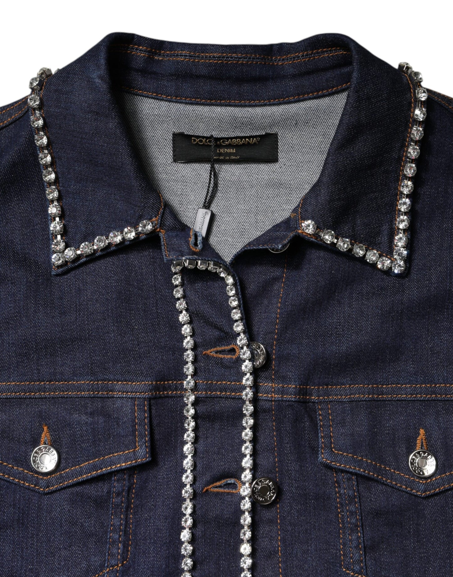 Veste en denim bleu et coton ornée de cristaux Dolce & Gabbana