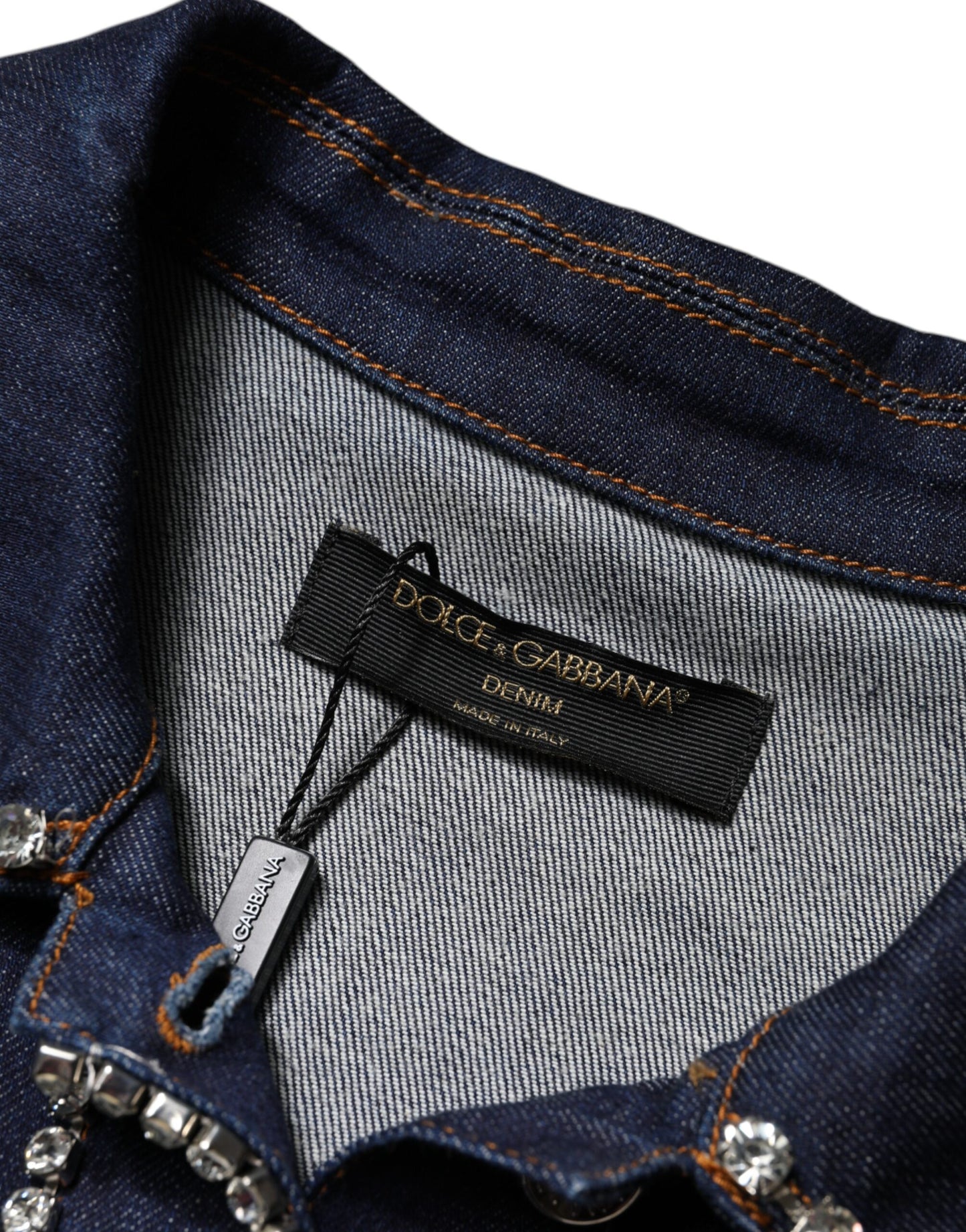 Veste en denim bleu et coton ornée de cristaux Dolce & Gabbana