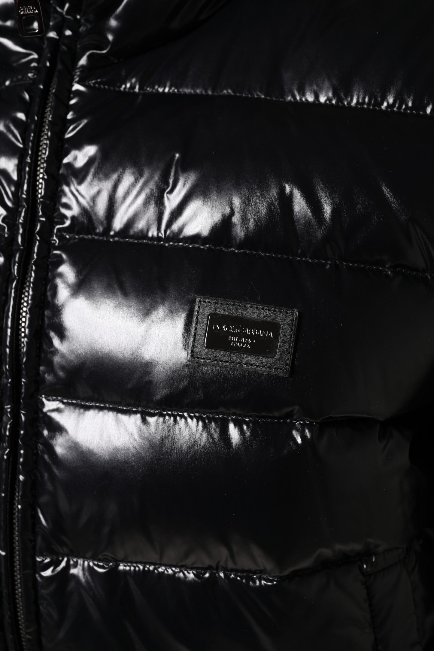 Doudoune zippée intégrale à plaque logo noire Dolce & Gabbana