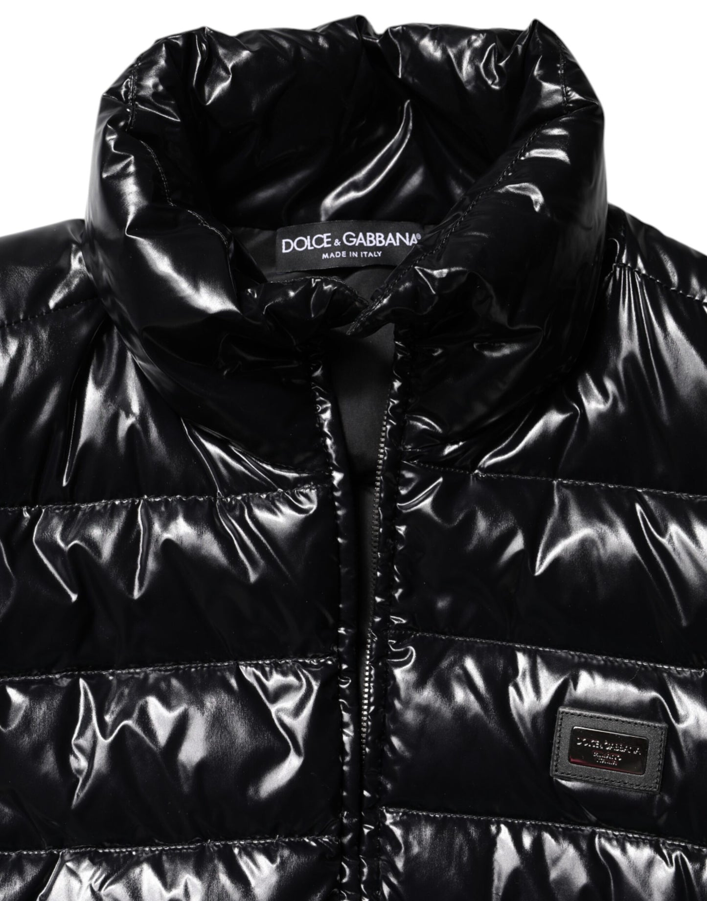Doudoune zippée intégrale à plaque logo noire Dolce & Gabbana