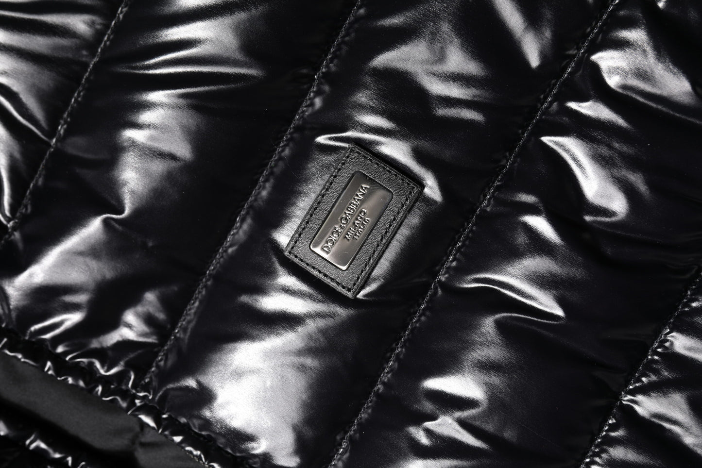 Doudoune zippée intégrale à plaque logo noire Dolce & Gabbana