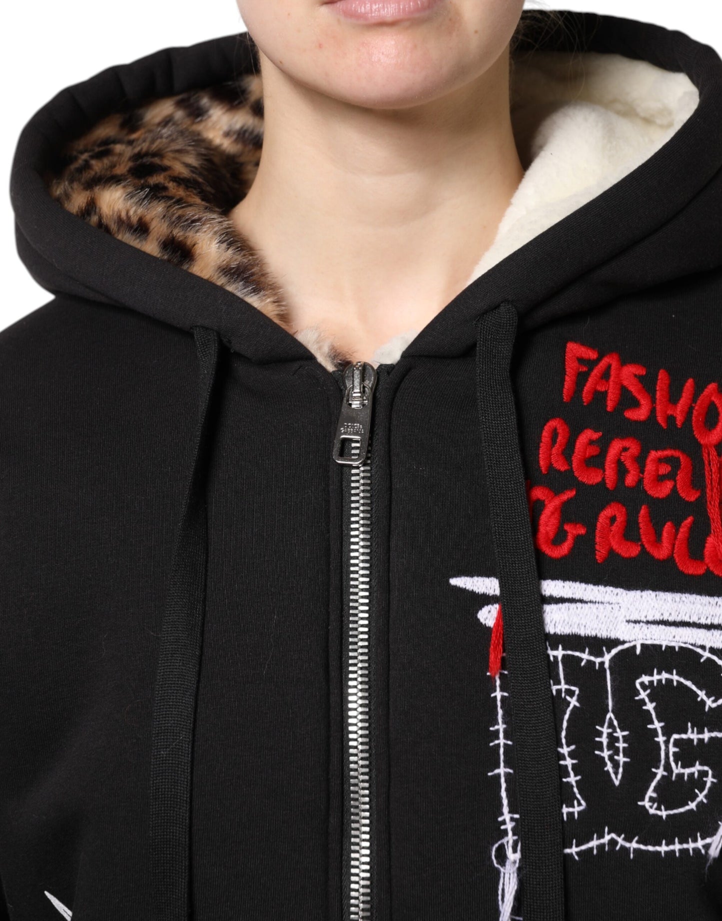 Veste à capuche zippée entièrement brodée noire Dolce & Gabbana