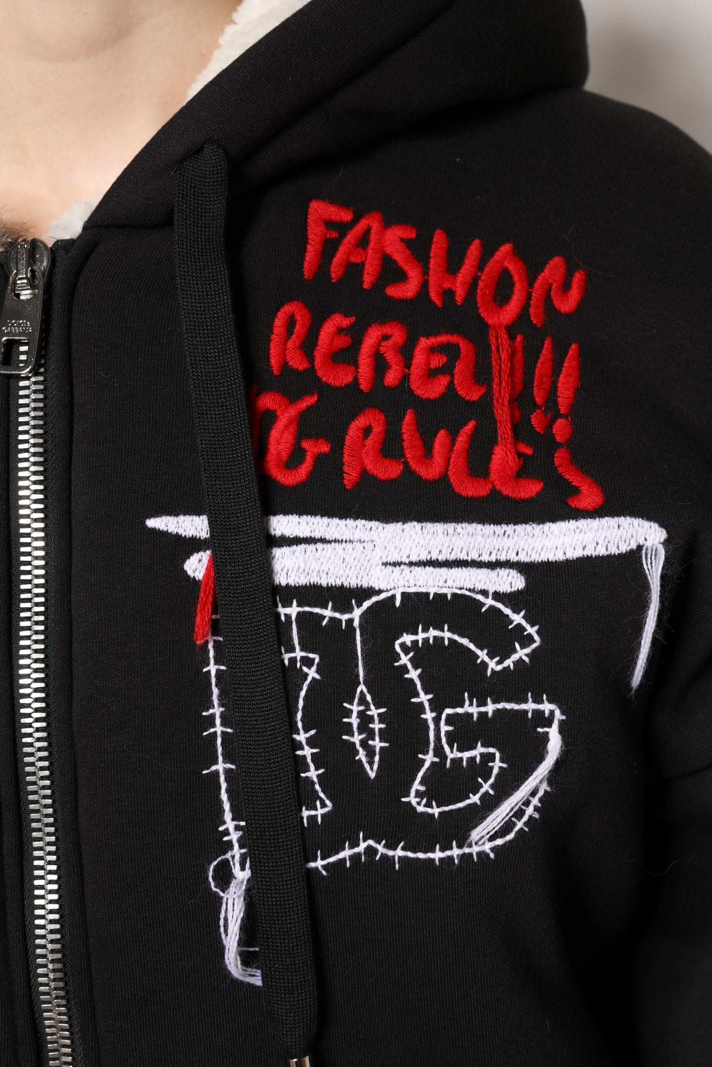 Veste à capuche zippée entièrement brodée noire Dolce & Gabbana