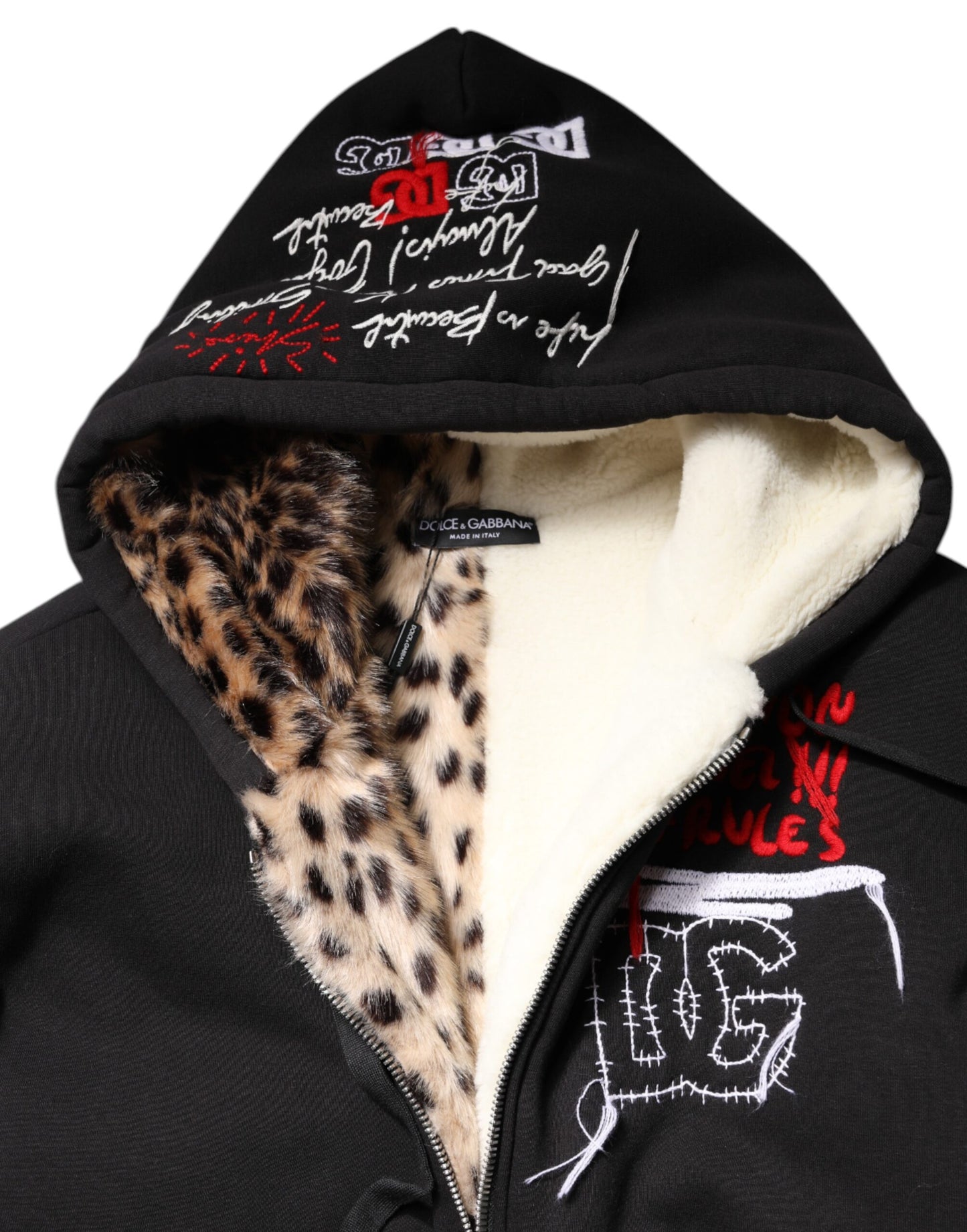 Veste à capuche zippée entièrement brodée noire Dolce & Gabbana