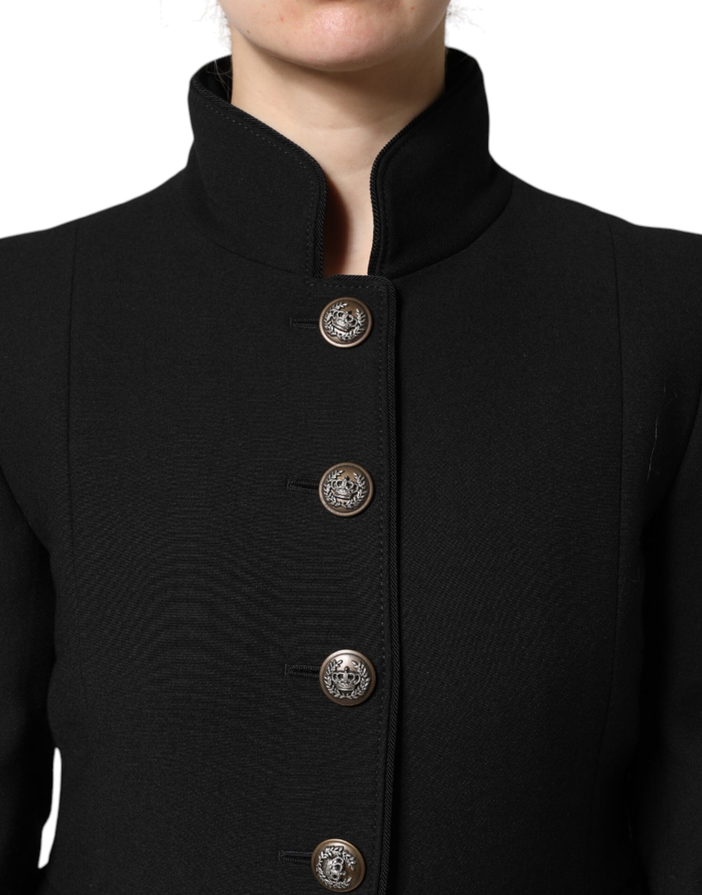 Trench-coat simple boutonnage en laine noire Dolce & Gabbana