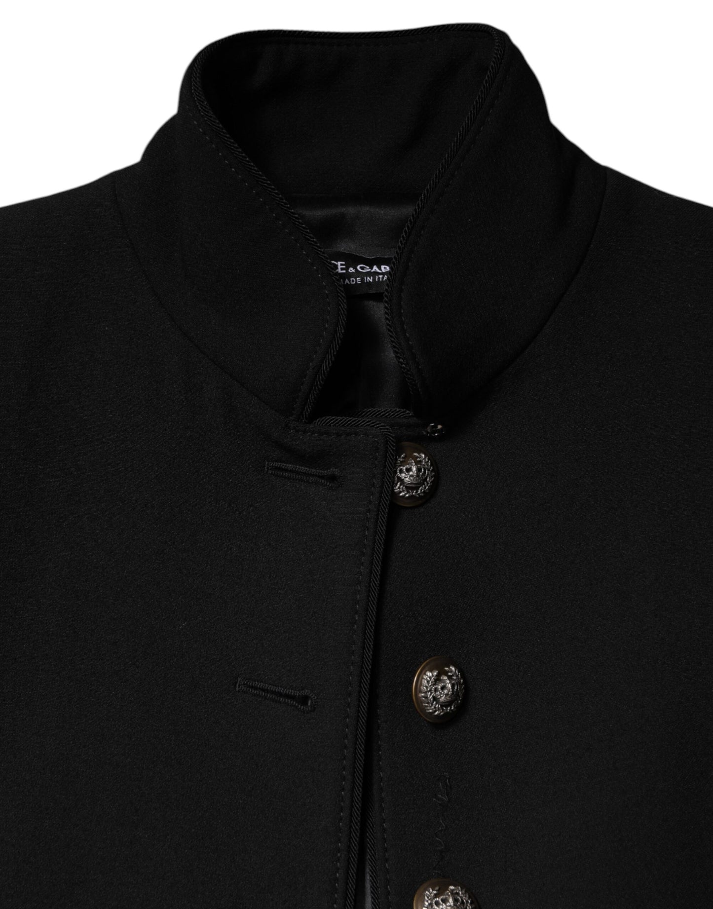 Trench-coat simple boutonnage en laine noire Dolce & Gabbana