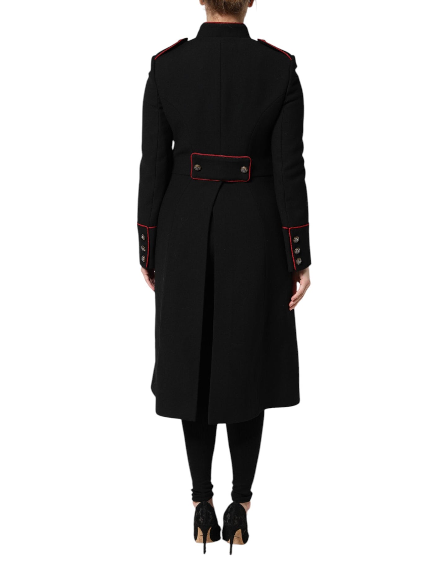 Trench-coat simple boutonnage en laine noire Dolce & Gabbana