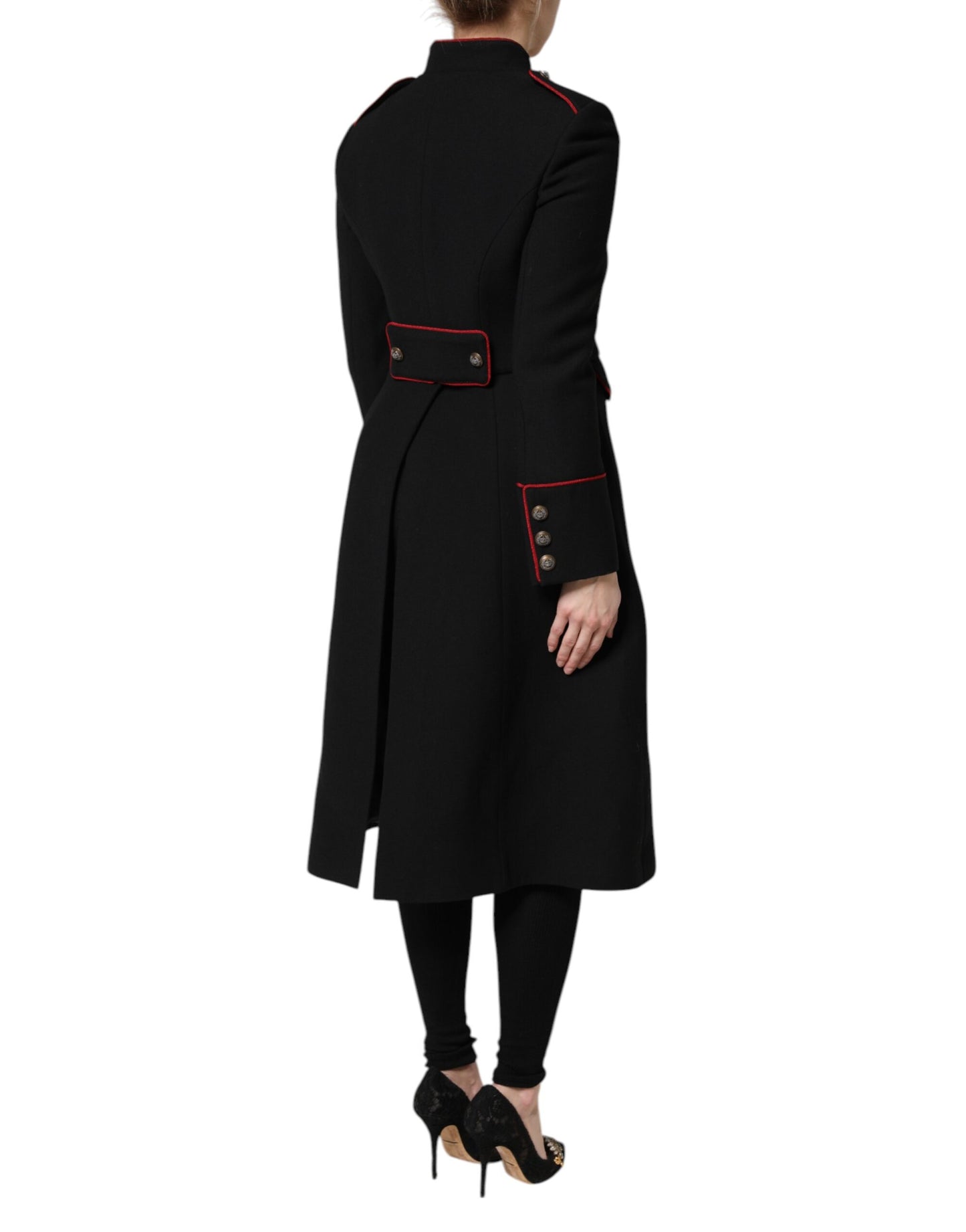Trench-coat simple boutonnage en laine noire Dolce & Gabbana