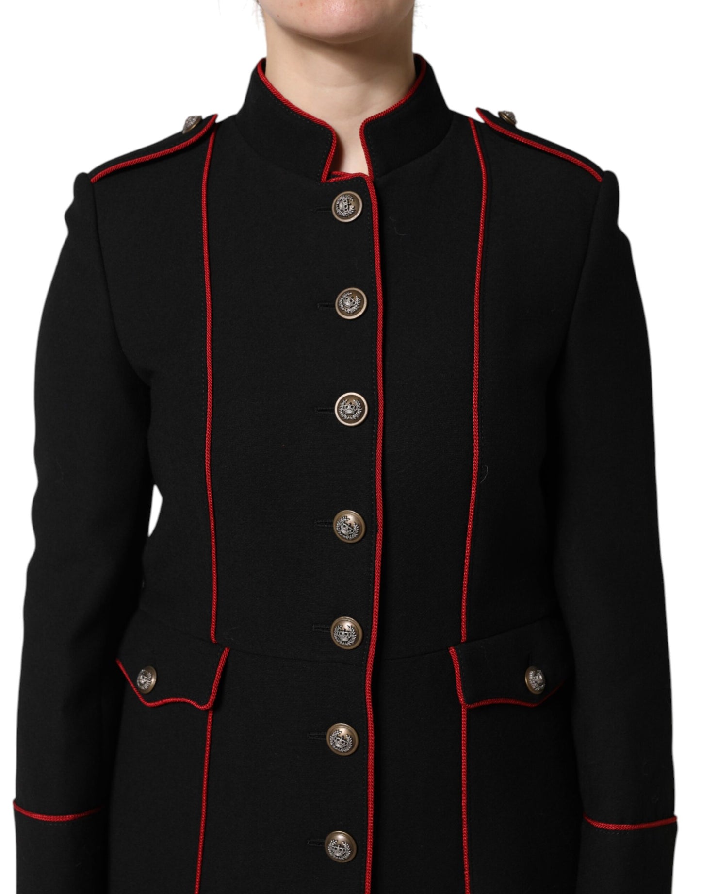 Trench-coat simple boutonnage en laine noire Dolce & Gabbana