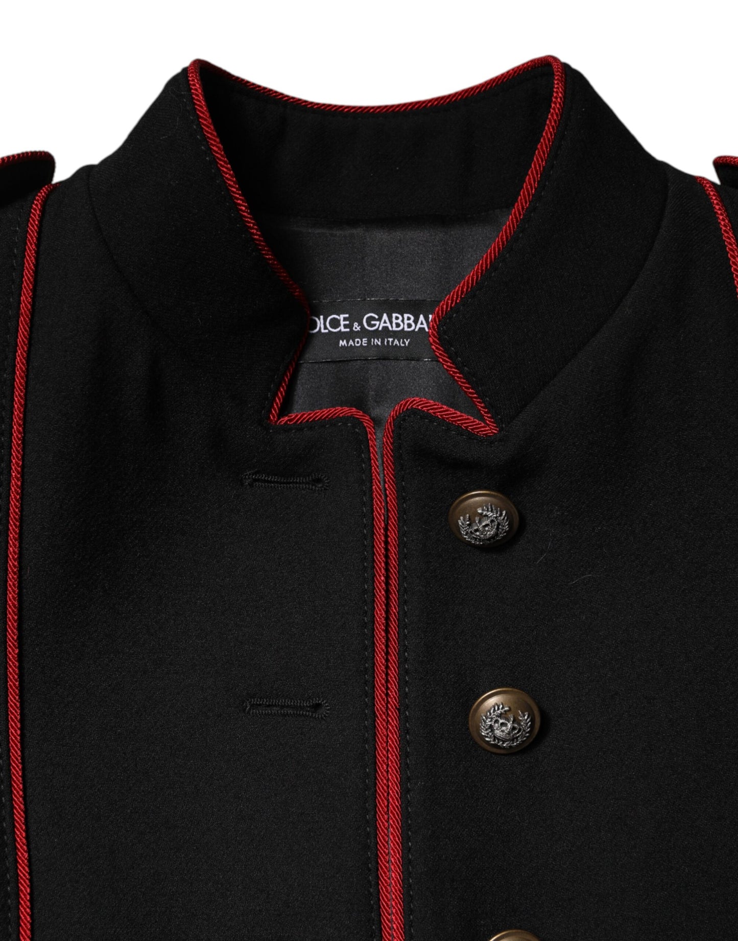 Trench-coat simple boutonnage en laine noire Dolce & Gabbana