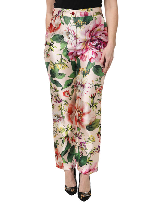 Pantalon droit taille haute à fleurs multicolores Dolce & Gabbana