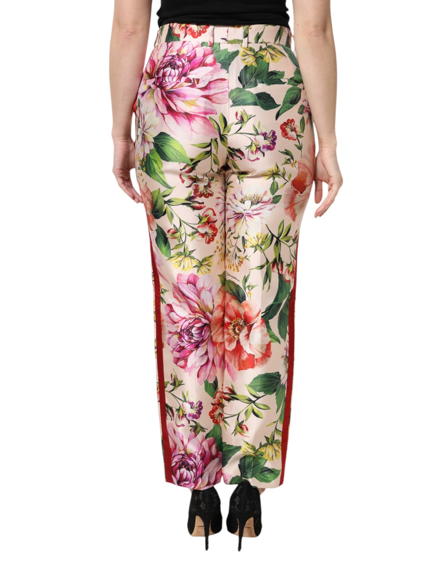 Pantalon droit taille haute à fleurs multicolores Dolce & Gabbana