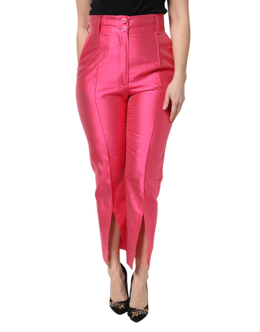 Pantalon fuselé taille haute en soie rose Dolce & Gabbana