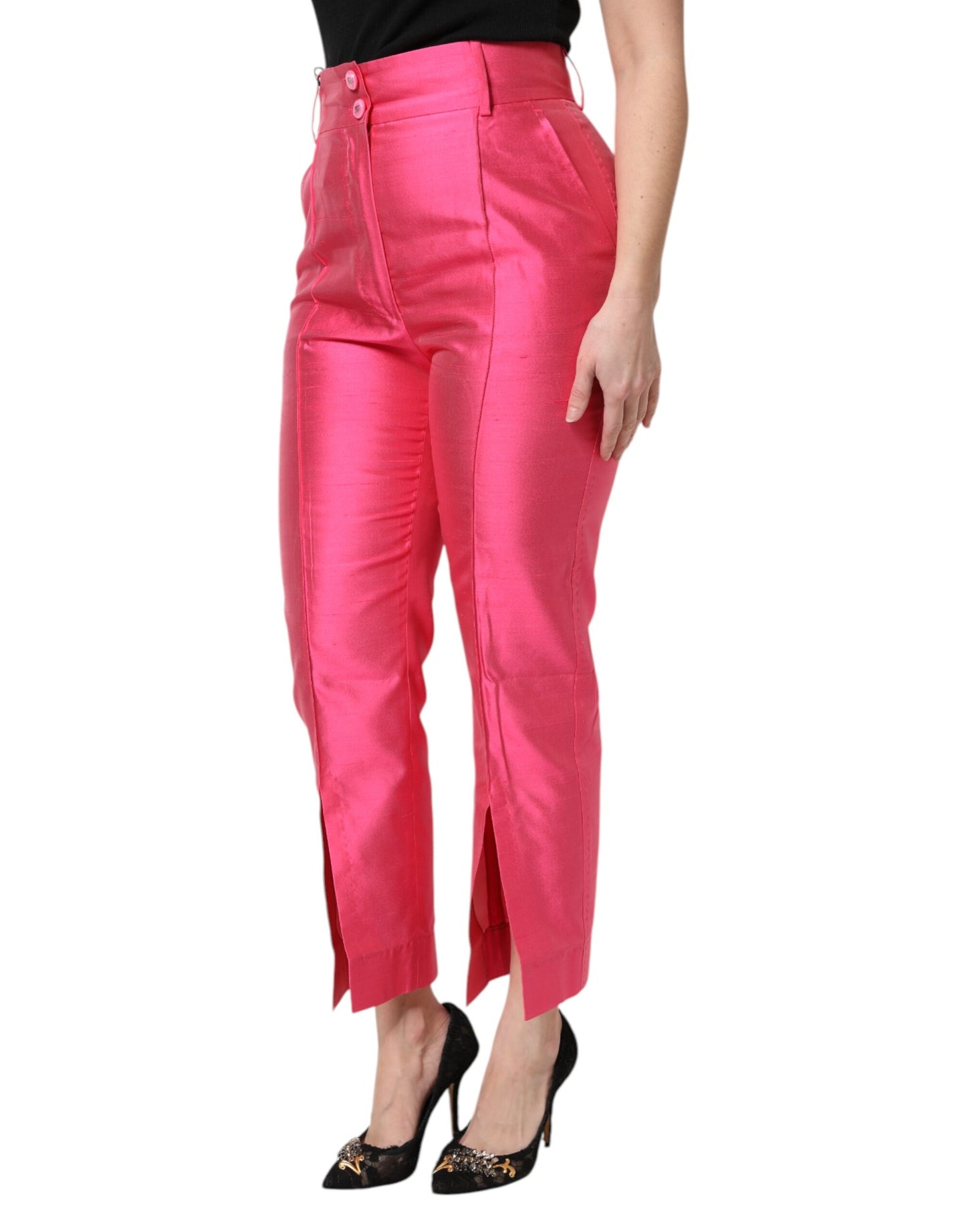 Dolce & Gabbana – Hoch taillierte Karottenhose aus rosa Seide