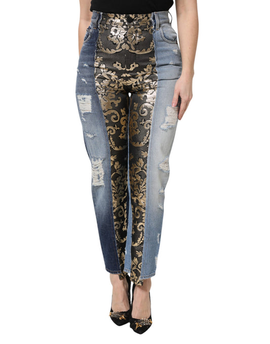 Jean taille haute en denim patchwork multicolore Dolce & Gabbana