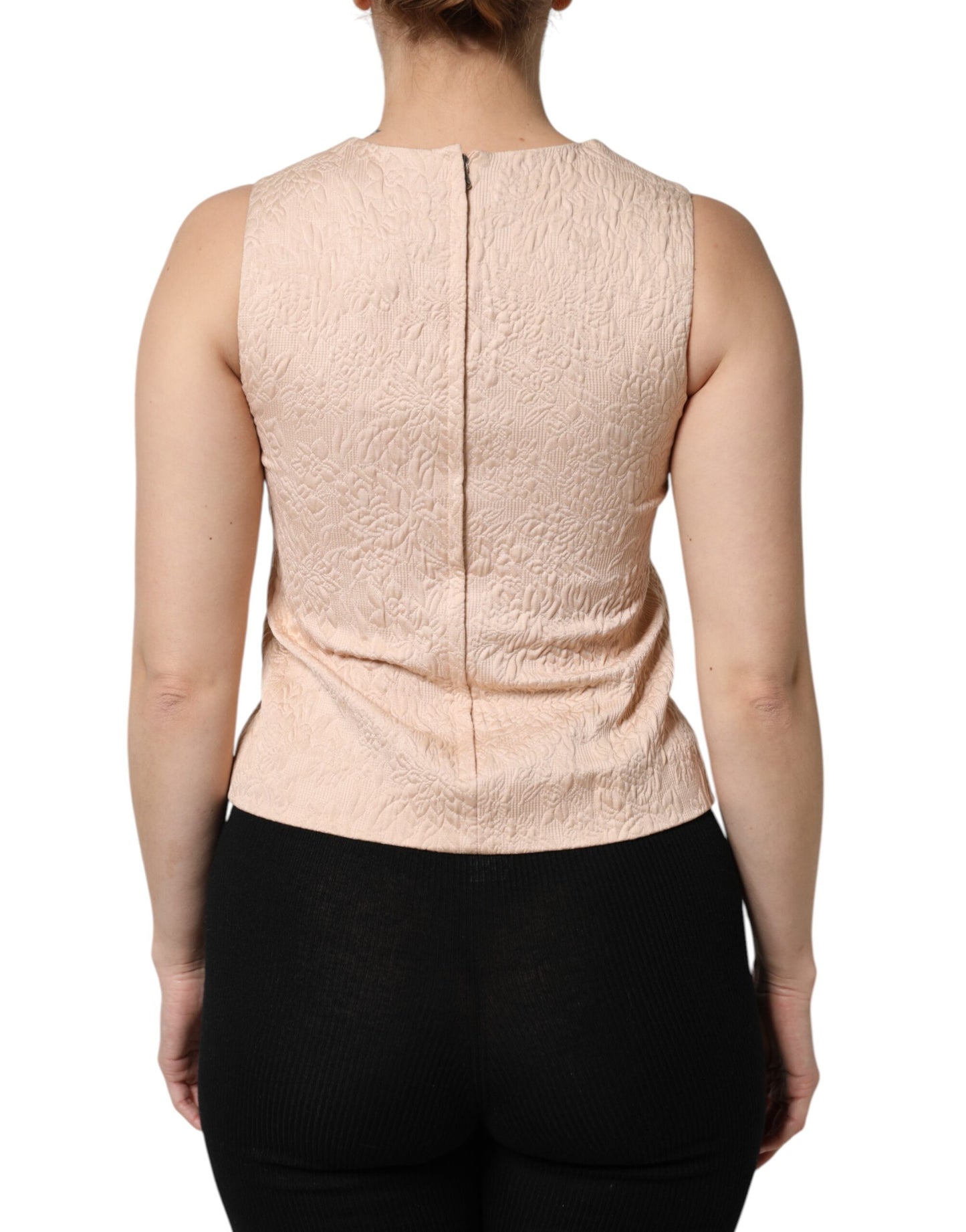 Débardeur sans manches à broderie florale beige Dolce & Gabbana
