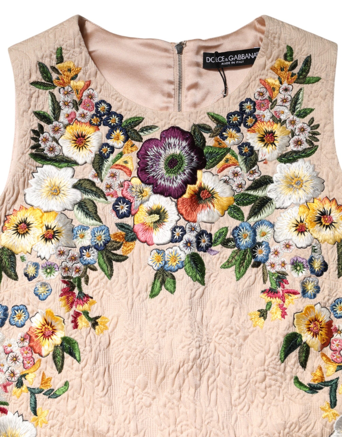 Débardeur sans manches à broderie florale beige Dolce & Gabbana