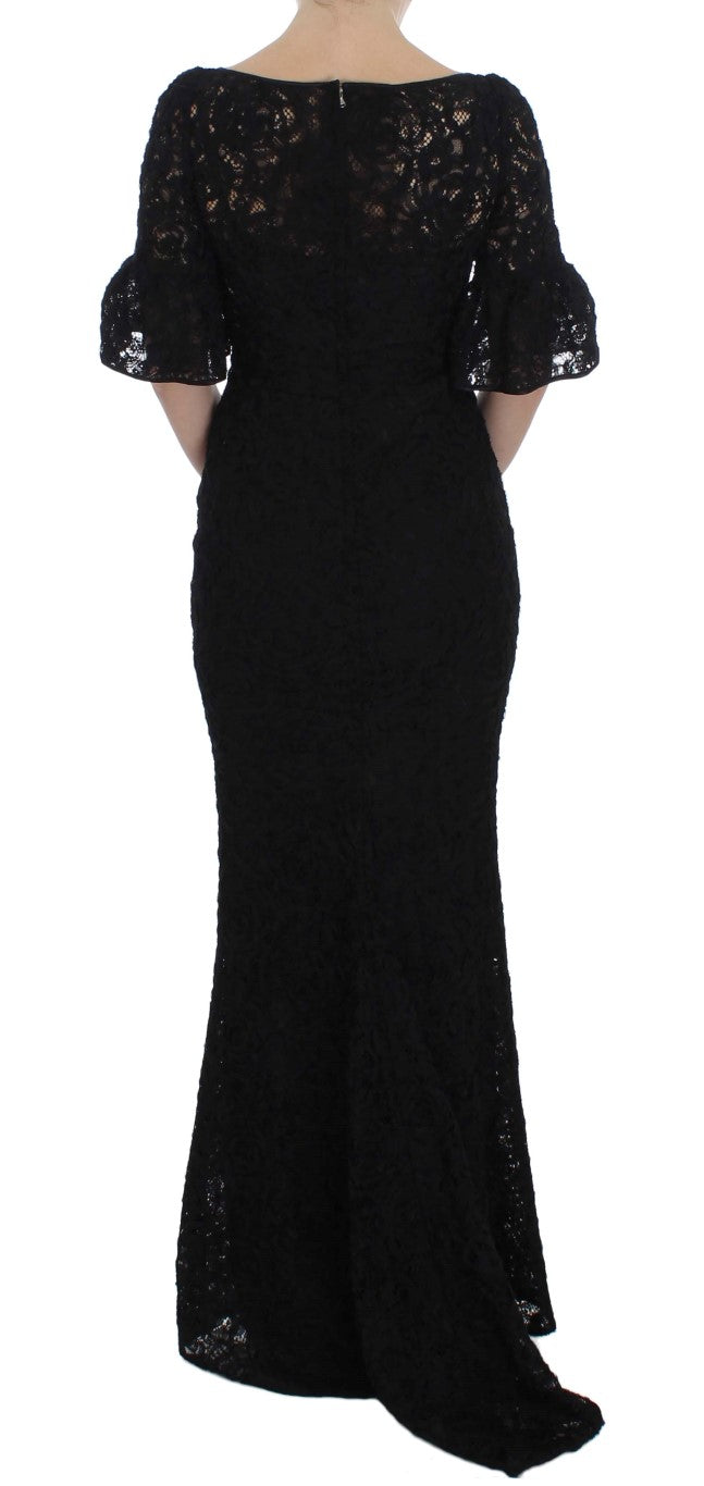 Robe longue moulante noire en dentelle florale Dolce & Gabbana