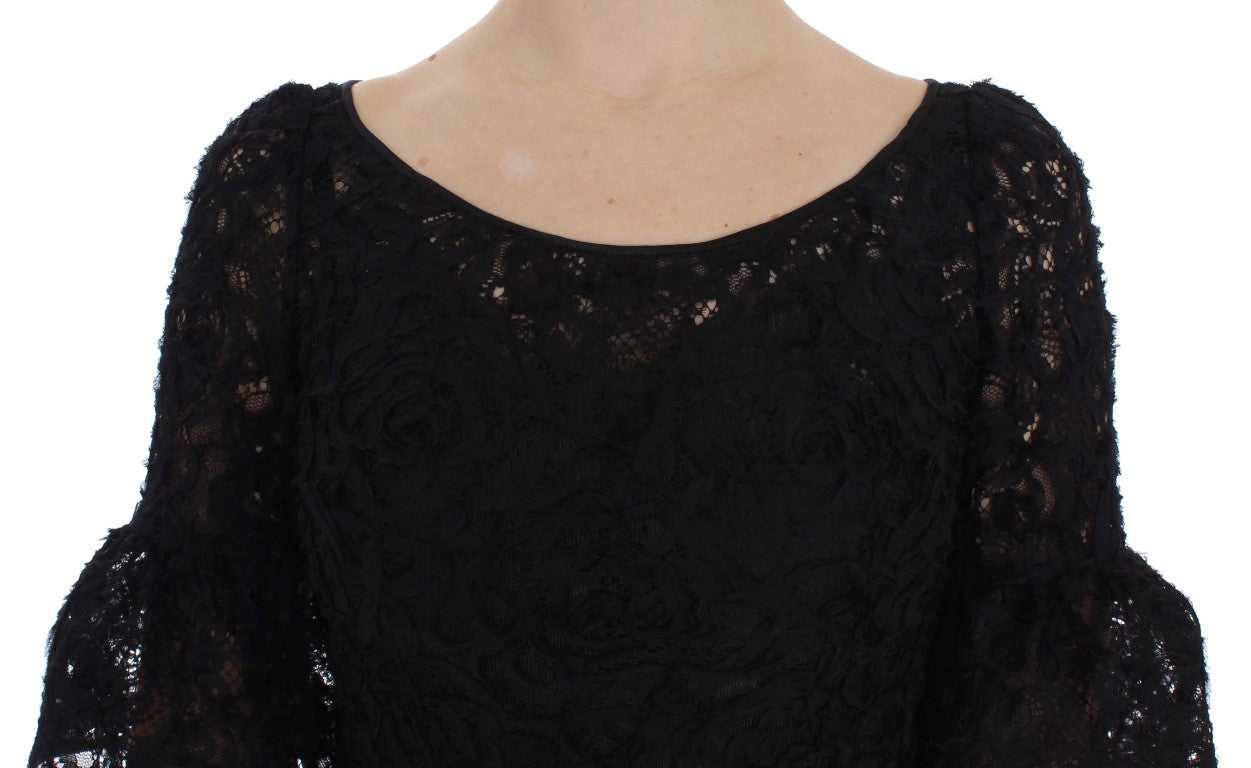 Robe longue moulante noire en dentelle florale Dolce & Gabbana