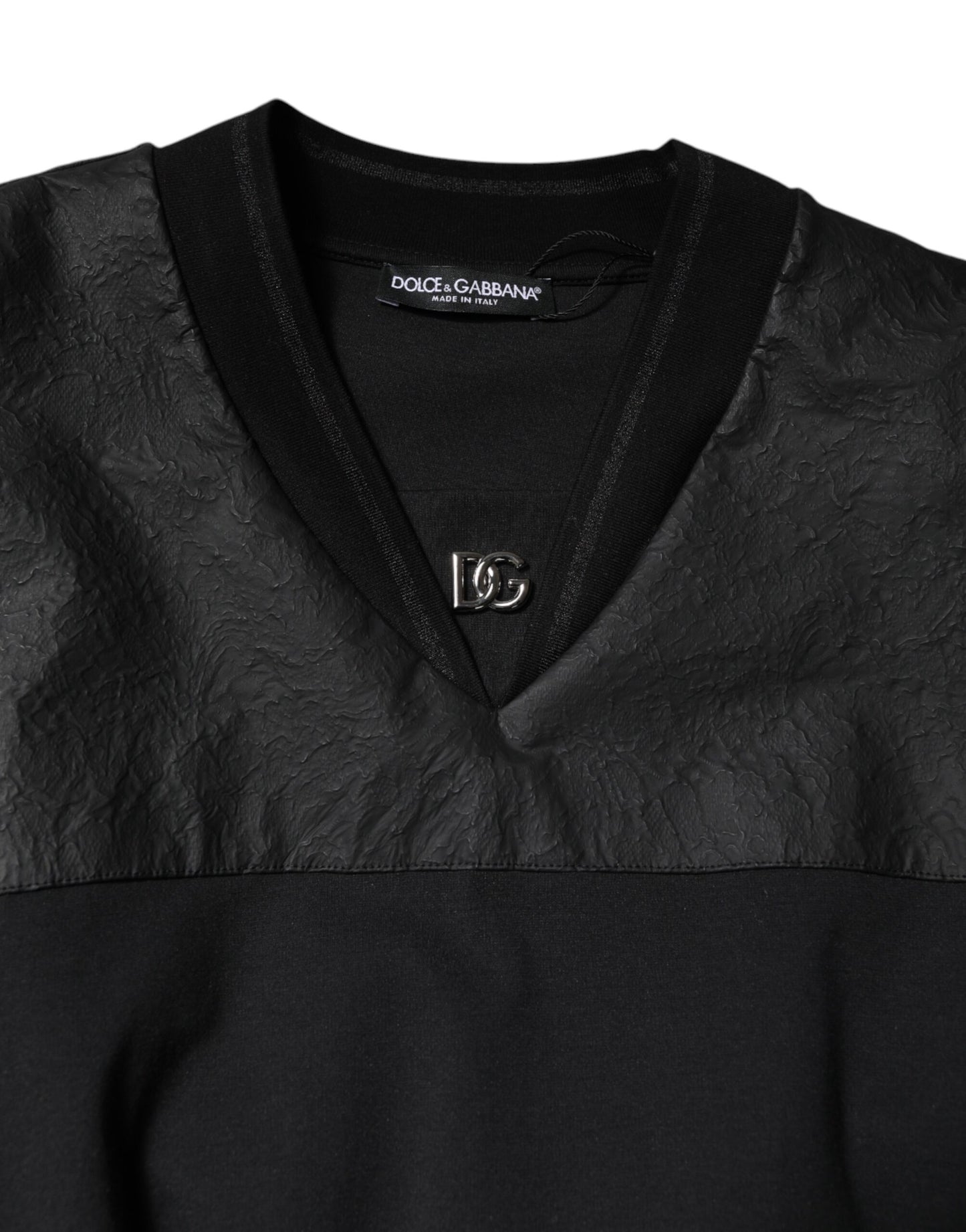 T-shirt col V à manches courtes en coton noir Dolce & Gabbana