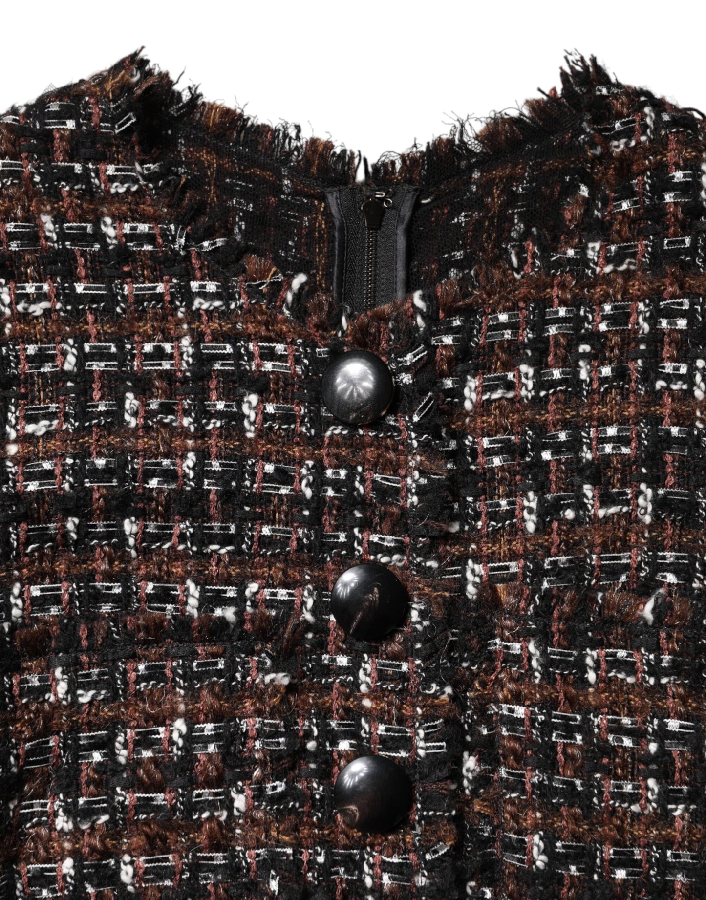 Robe courte trapèze à manches courtes en tweed marron Dolce & Gabbana