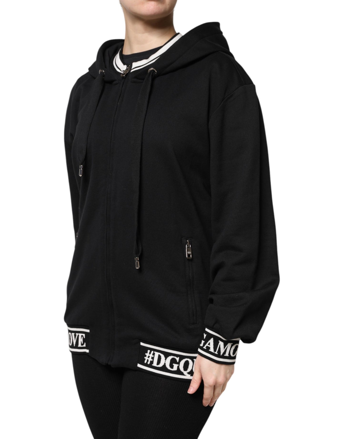 Sweat-shirt à capuche zippé en coton noir Dolce & Gabbana
