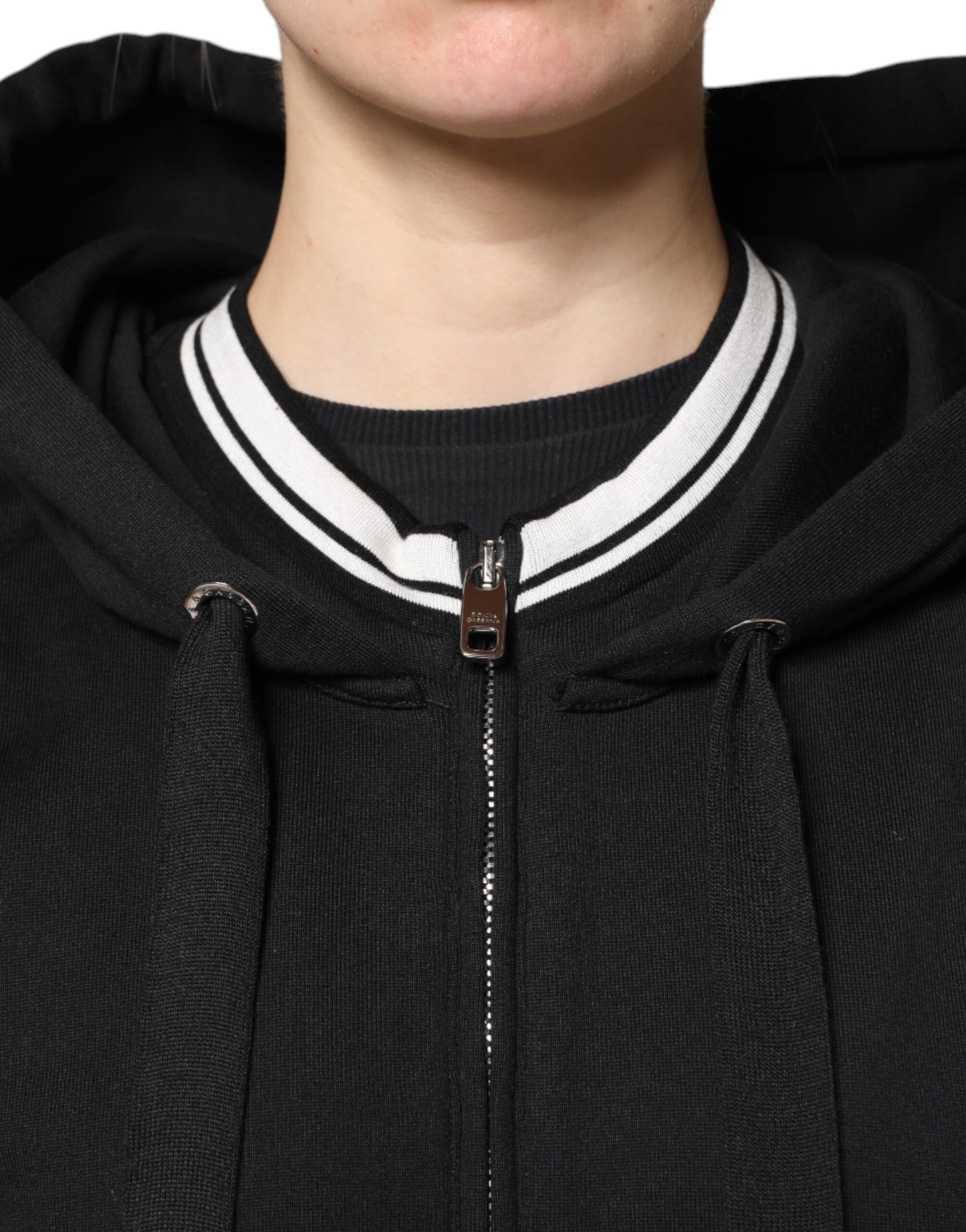 Sweat-shirt à capuche zippé en coton noir Dolce & Gabbana