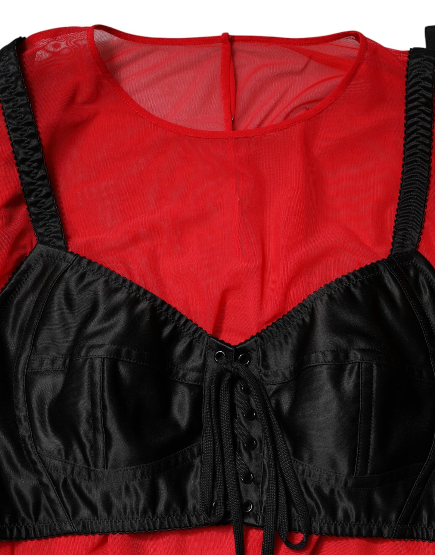 Dolce & Gabbana Red Black Bustier Detailing Long Sleeves Top
