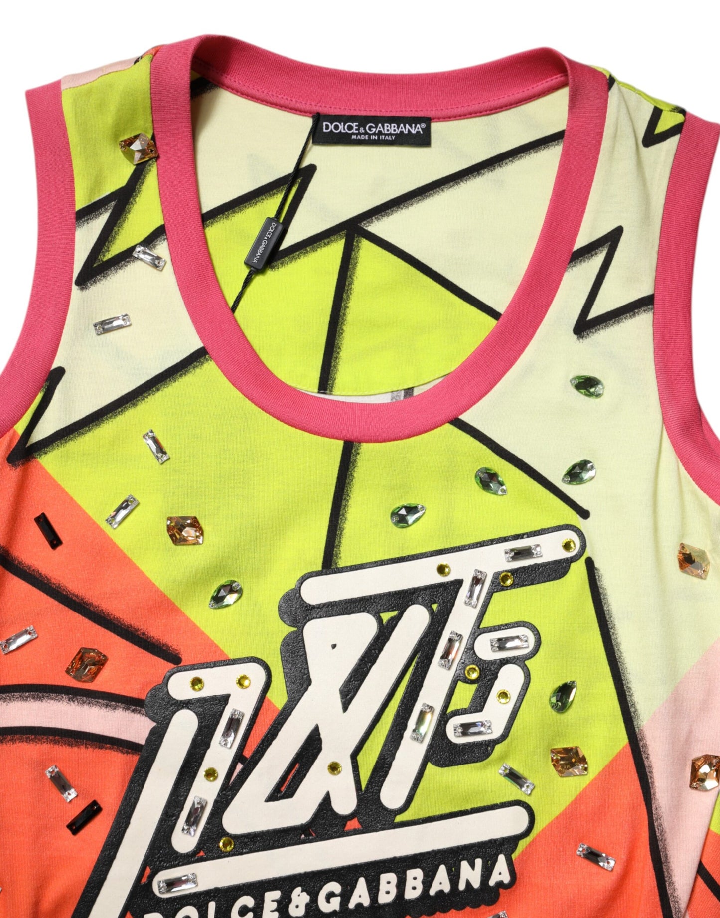 Dolce & Gabbana Multicolor Printed Crystal Embellishment Top