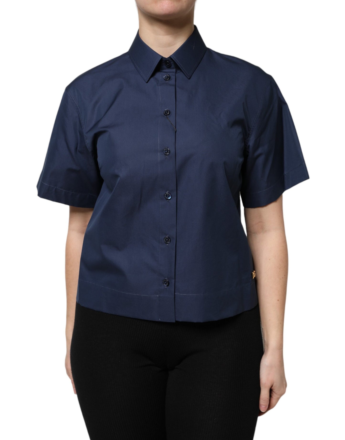 Haut boutonné à manches courtes en coton bleu Dolce & Gabbana