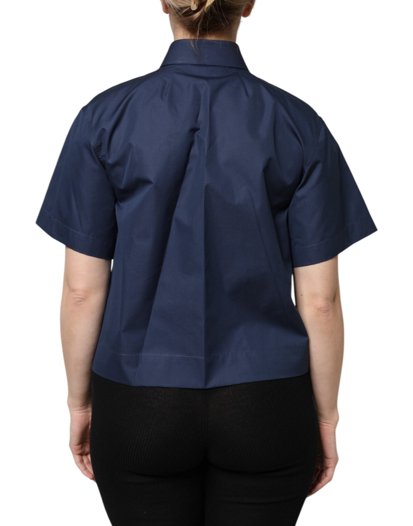 Haut boutonné à manches courtes en coton bleu Dolce & Gabbana