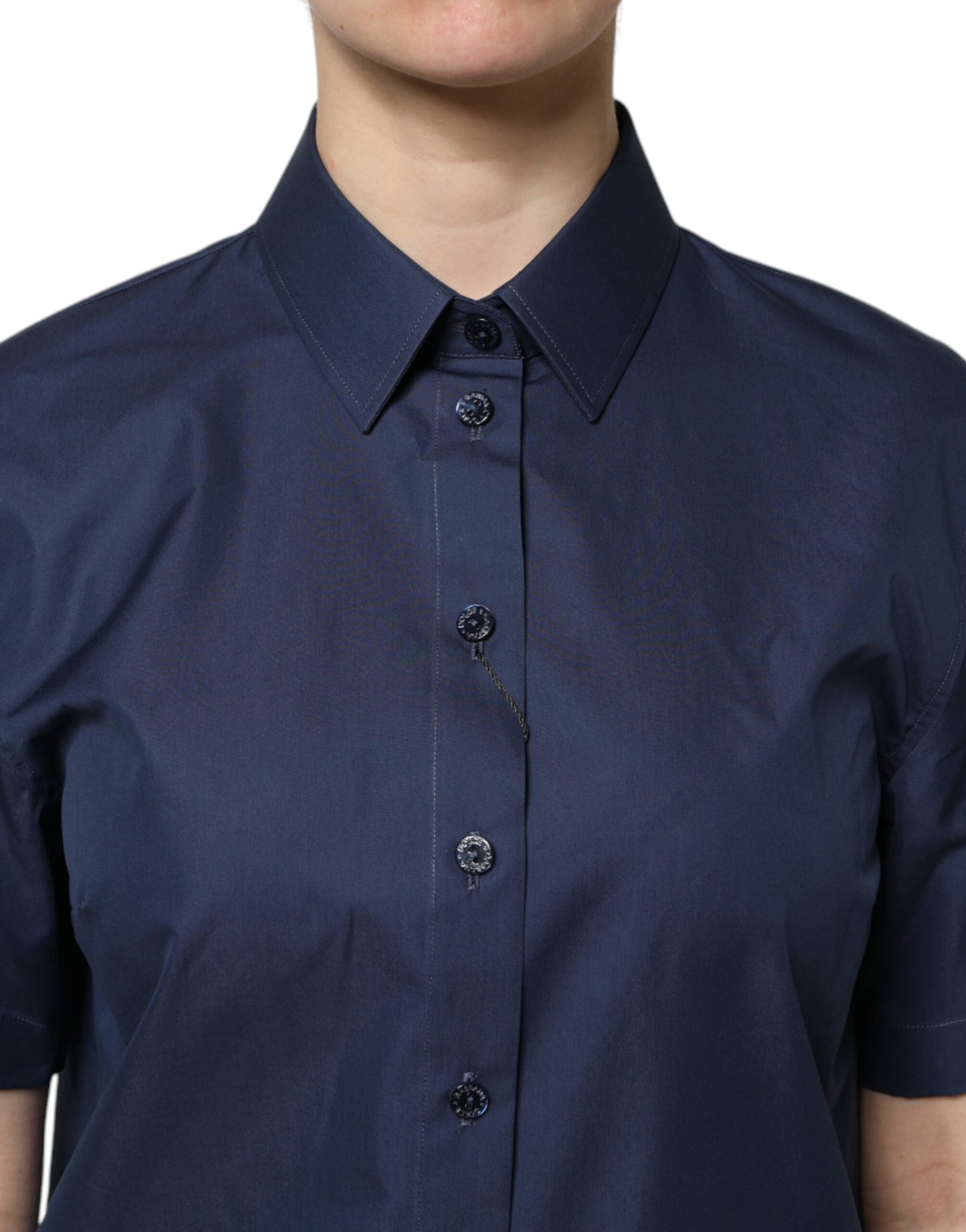 Haut boutonné à manches courtes en coton bleu Dolce & Gabbana