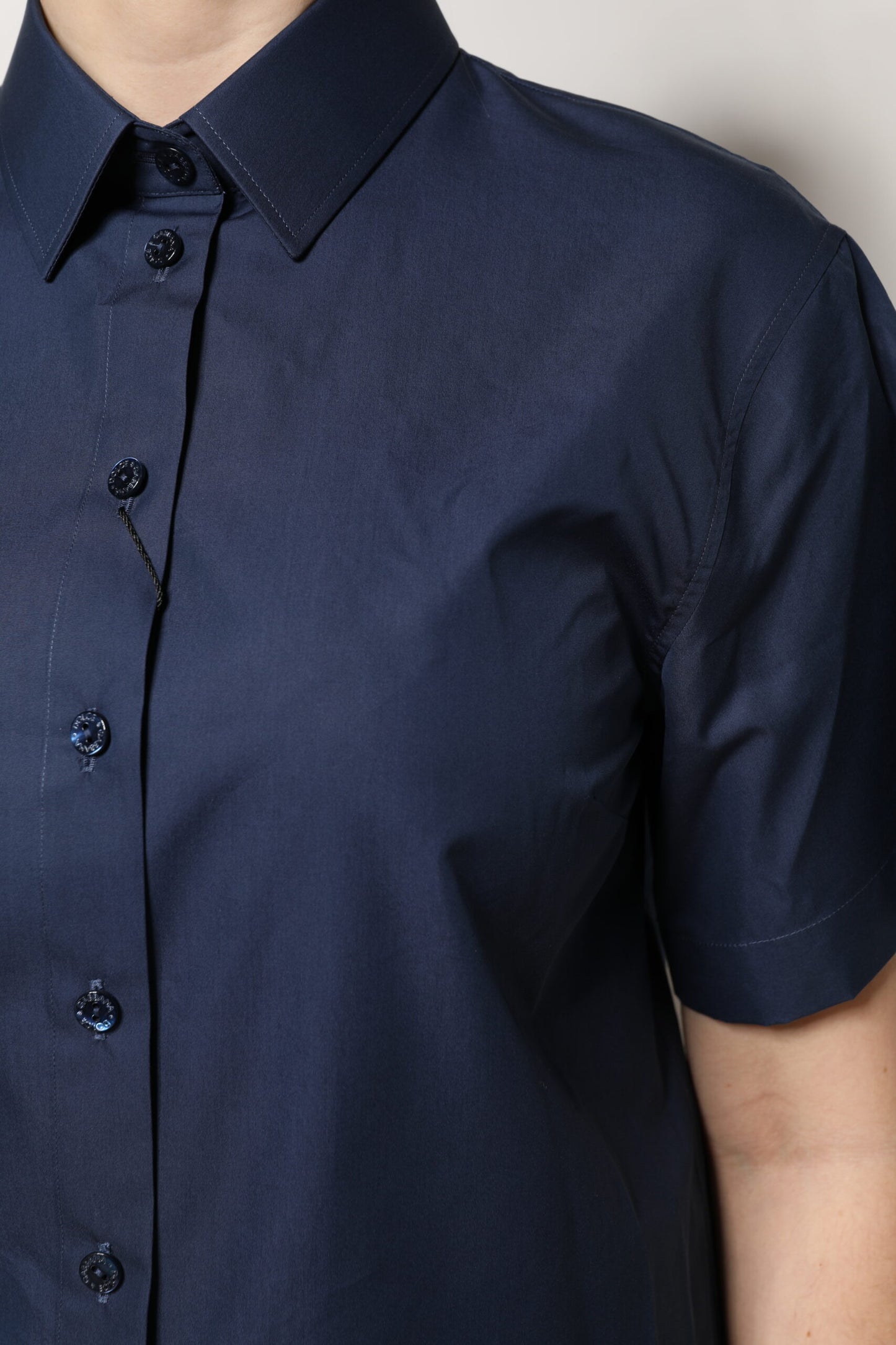 Haut boutonné à manches courtes en coton bleu Dolce & Gabbana