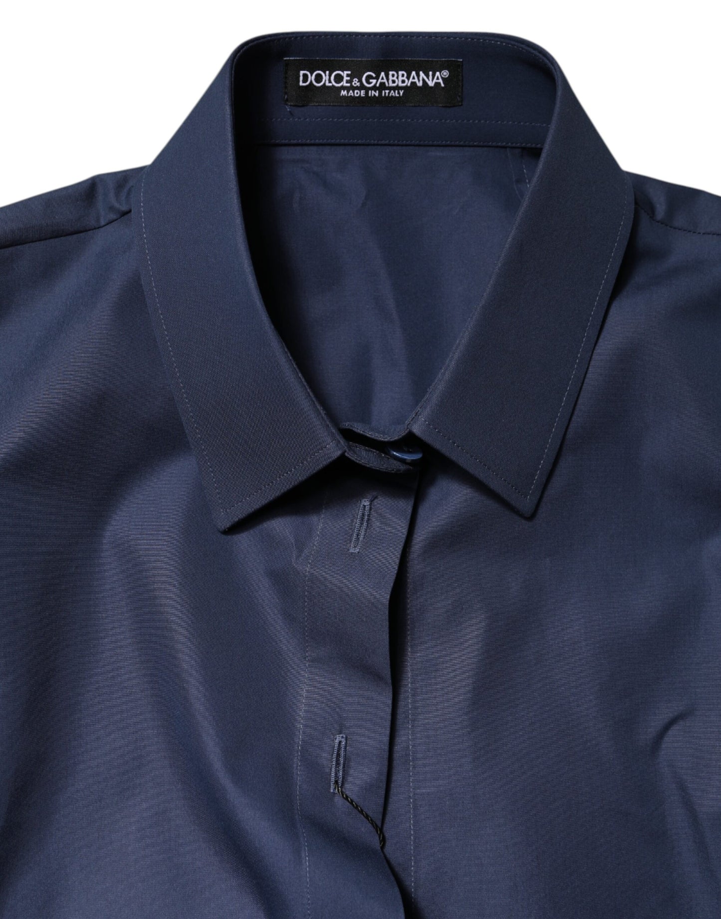 Haut boutonné à manches courtes en coton bleu Dolce & Gabbana