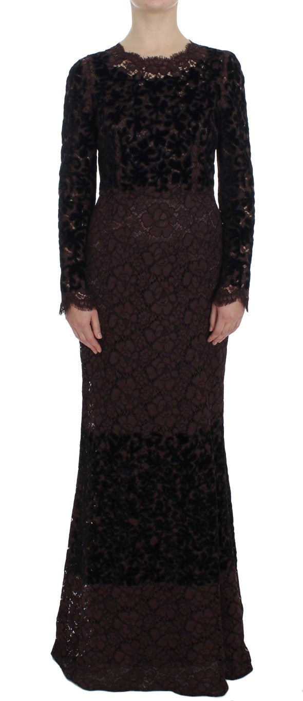 Dolce & Gabbana, Lila Maxikleid mit floraler Spitzenstickerei